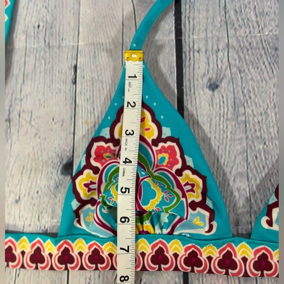 VINTAGE Victoria’s Secret Teal Mandela Boho Halter Top and Solid Bottom Bikini M - Picture 5 of 9
